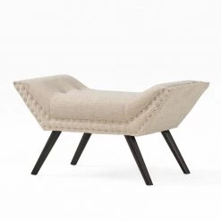 Rosalynn Almond Tufted Ottoman Bench by Noble House