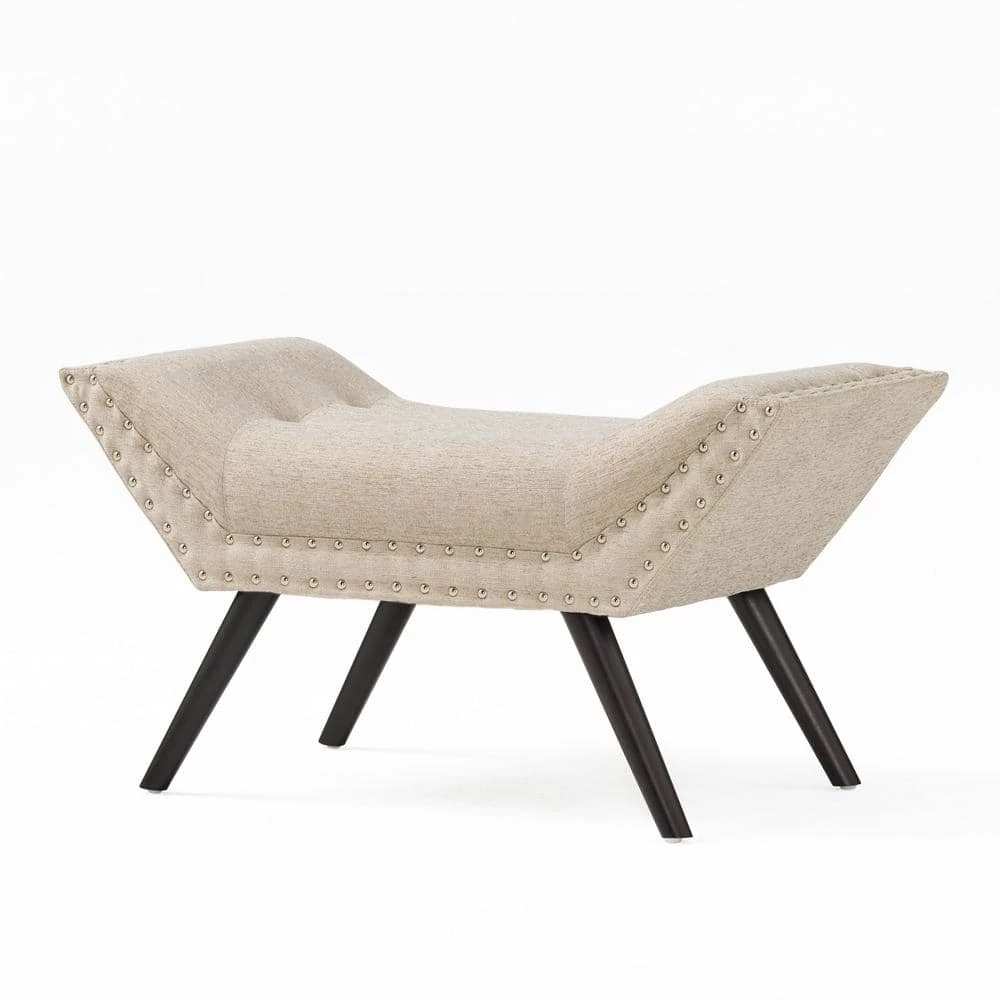 Rosalynn Almond Tufted Ottoman Bench by Noble House