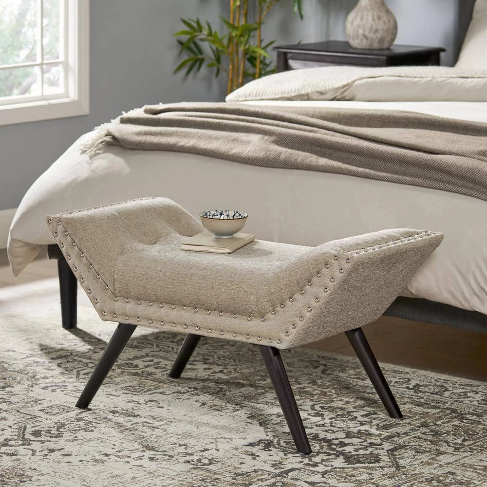 Rosalynn Almond Tufted Ottoman Bench by Noble House - Image 9