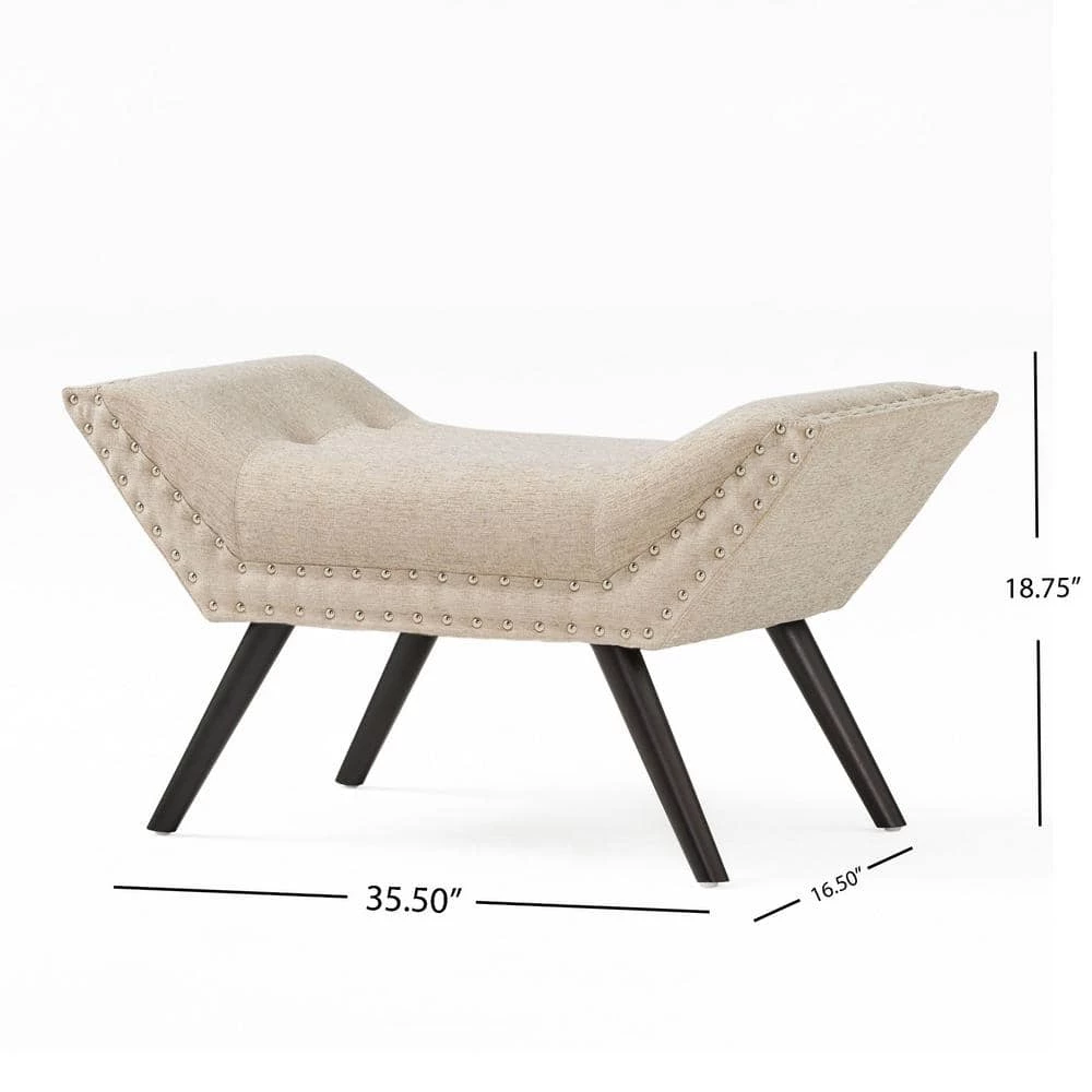 Rosalynn Almond Tufted Ottoman Bench by Noble House - Image 4