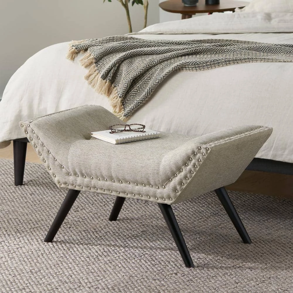 Rosalynn Almond Tufted Ottoman Bench by Noble House - Image 8