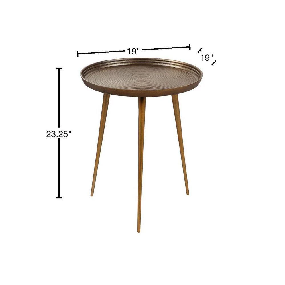 Everts 19 in. x 23.25 in. Antique Brass Round Metal End Table by Noble House - Image 3
