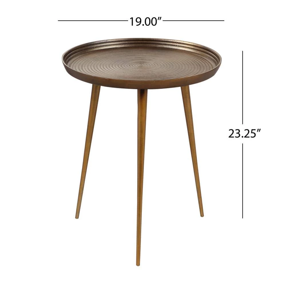 Everts 19 in. x 23.25 in. Antique Brass Round Metal End Table by Noble House - Image 9