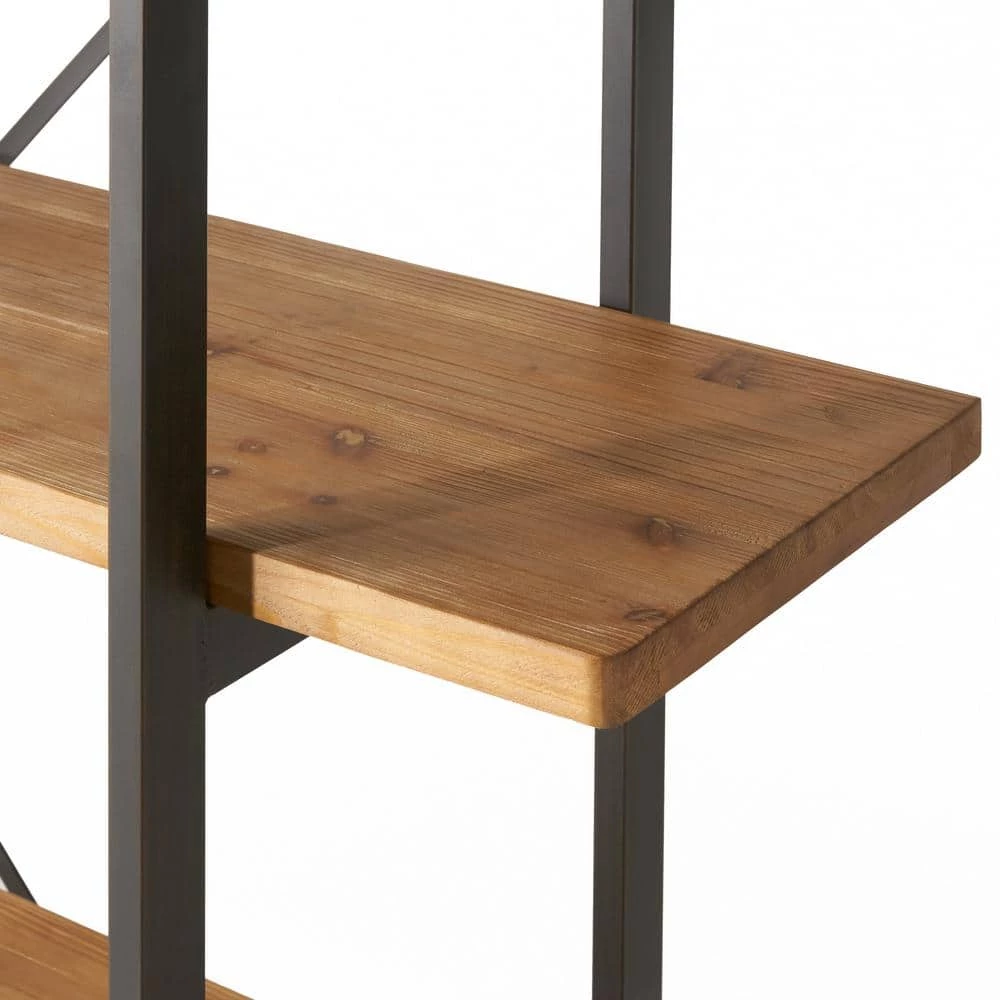 Irene 79 in. Antique Brown Wood 4-Shelf Accent Bookcase by Noble House - Image 5