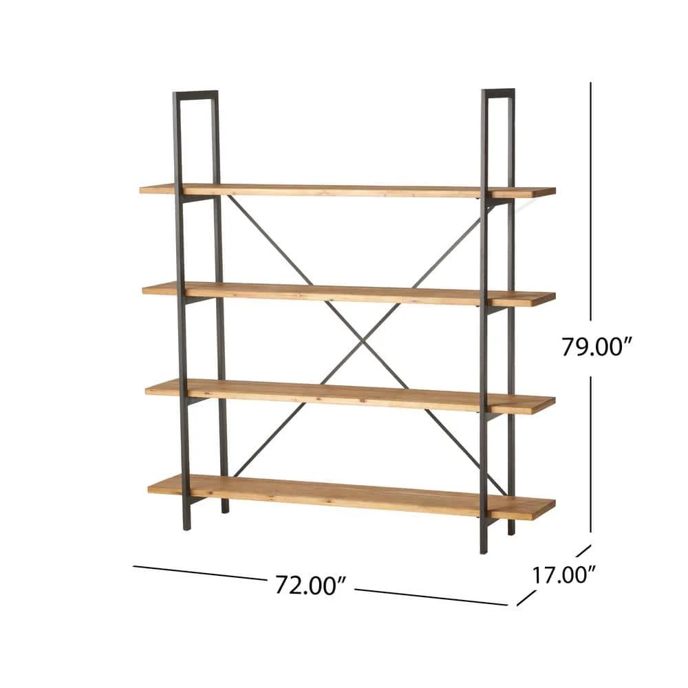 Irene 79 in. Antique Brown Wood 4-Shelf Accent Bookcase by Noble House - Image 4