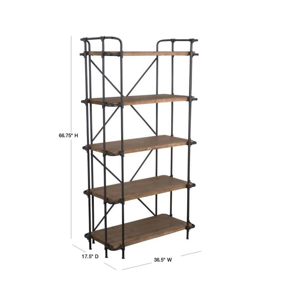 Cedarburg 66.75 in. Antique Brown Wood 5-Shelf Etagere Bookcase by Noble House - Image 2