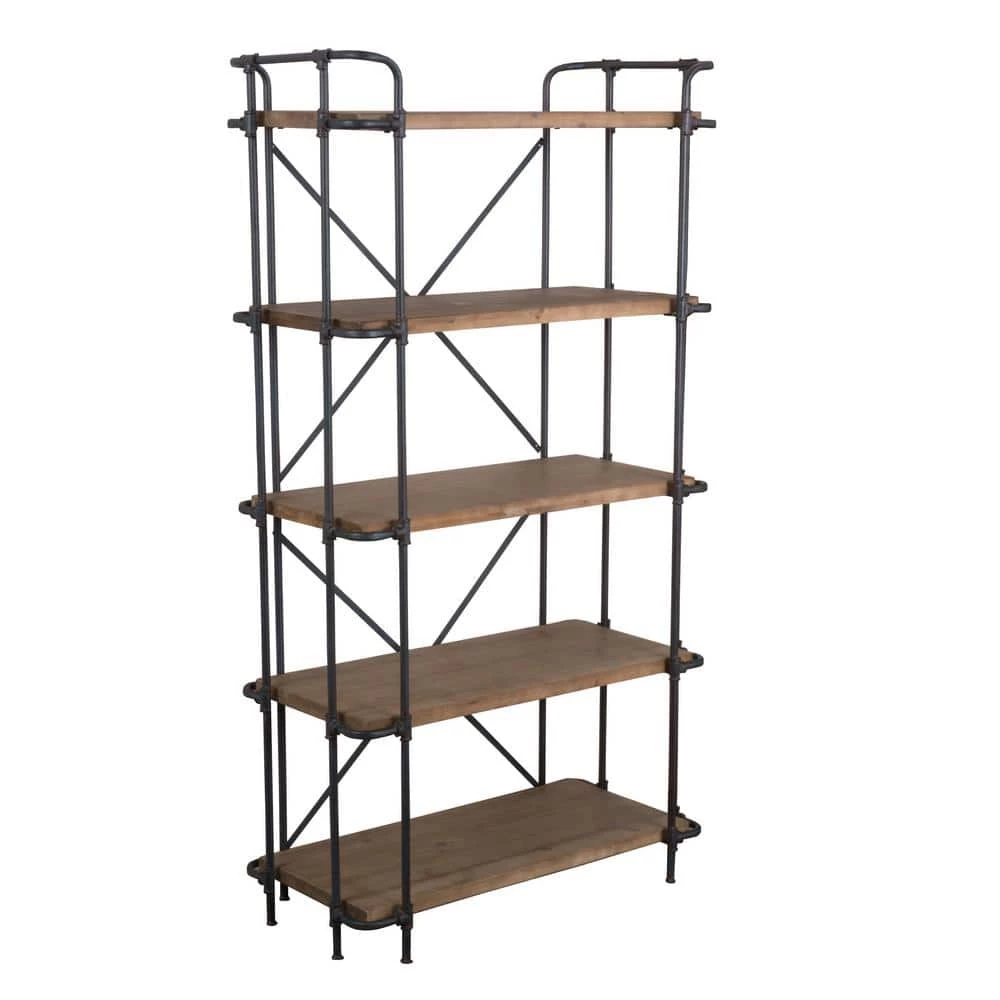 Cedarburg 66.75 in. Antique Brown Wood 5-Shelf Etagere Bookcase by Noble House