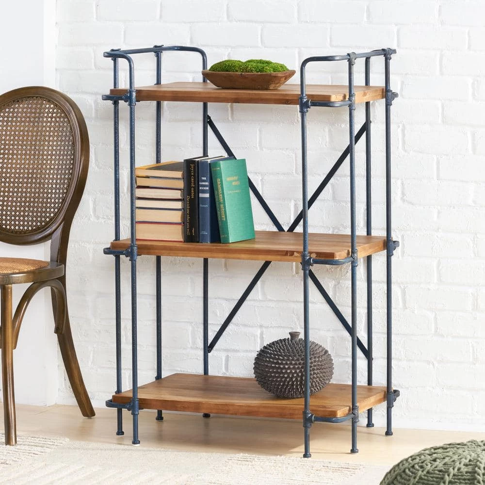 Cedarburg 40.75 in. Antique Brown Wood 3-Shelf Etagere Bookcase by Noble House - Image 7