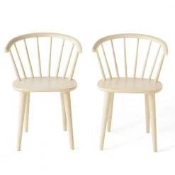 Countryside Antique White Wood Rounded Back Spindle Dining Chairs (Set of 2) by Noble House