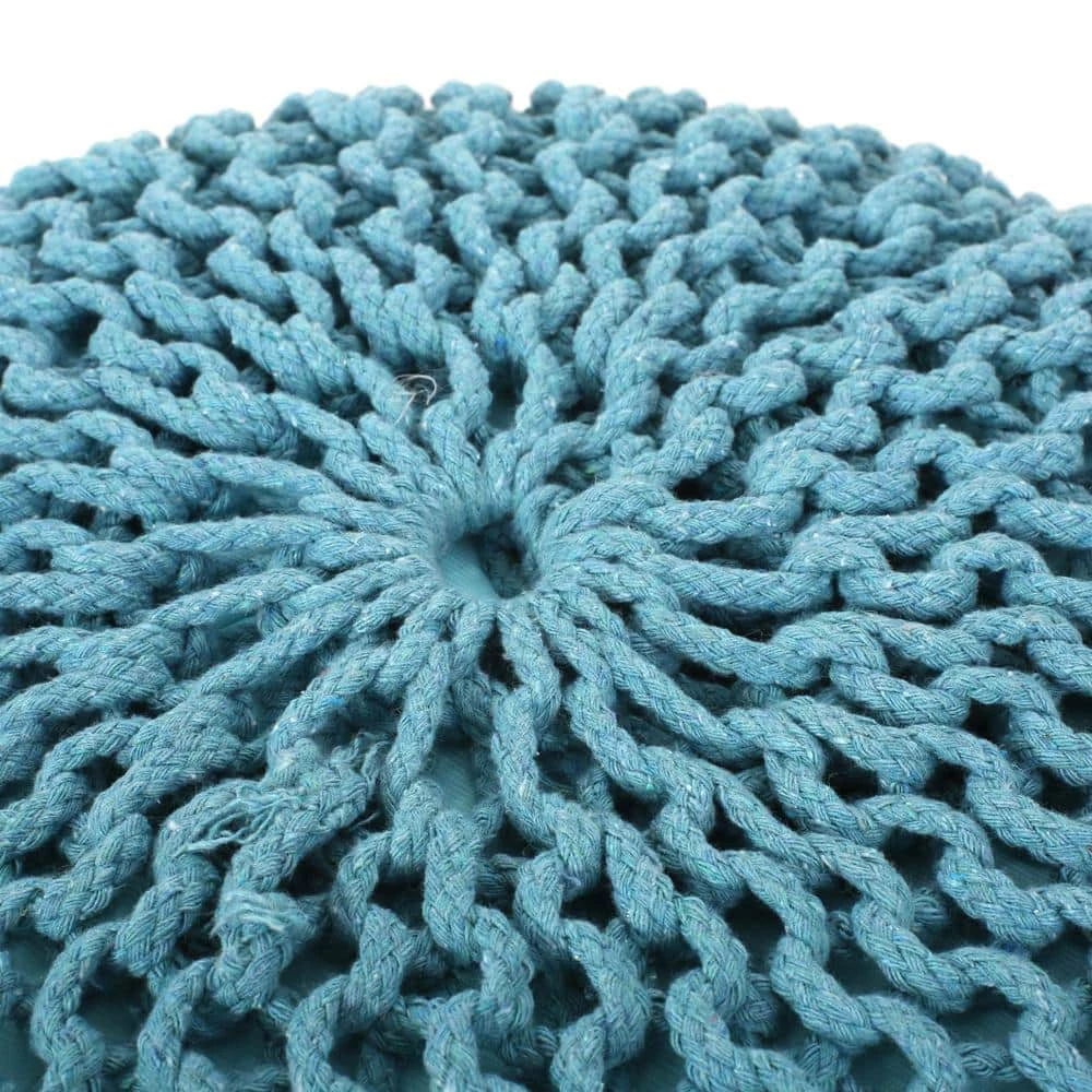 Moloney Aqua Cotton Knitted Round Pouf by Noble House - Image 5