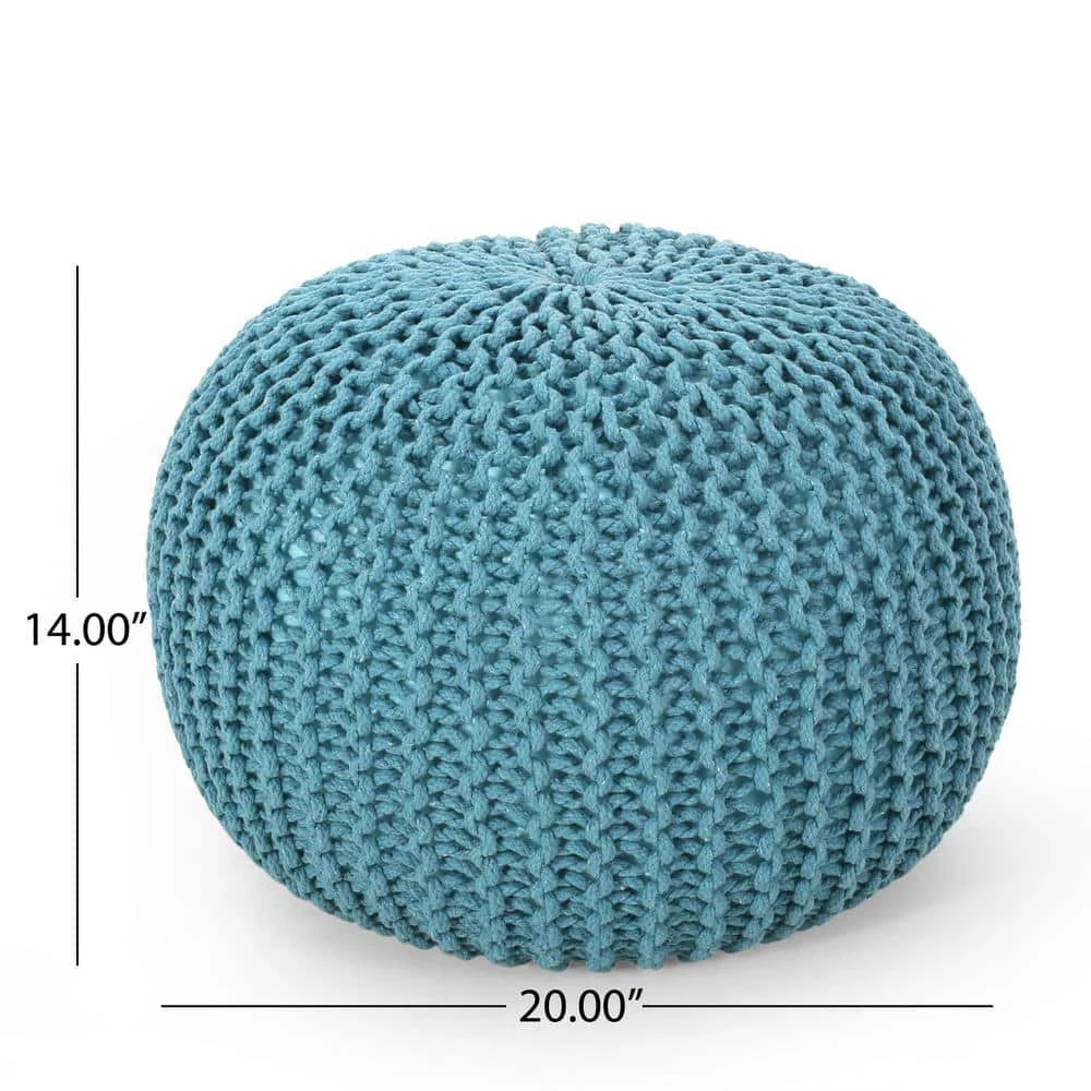 Moloney Aqua Cotton Knitted Round Pouf by Noble House - Image 8