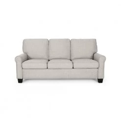 75.5 in. Beige/Dark Brown Polyester 3-Seater Lawson Sofa with Round Arms by Noble House