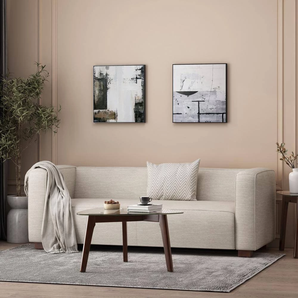 Bartram 2-Seat Beige and Dark Walnut Fabric Loveseat by Noble House - Image 11