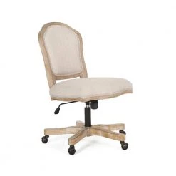 Tilton Beige and Natural Upholstered Swivel Office Chair by Noble House