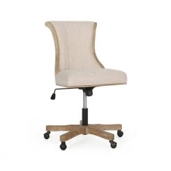Ashlyn Beige and Natural Fabric Roll Back Swivel Office Chair by Noble House