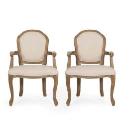 Nita Beige and Weathered Brown Dining Arm Chair (Set of 2) by Noble House
