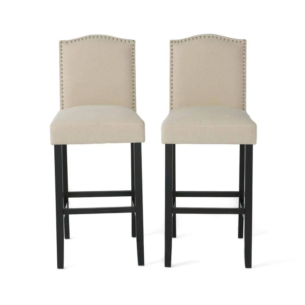 Markson 30 in. Beige Studded Bar Stool (Set of 2) by Noble House - Image 5
