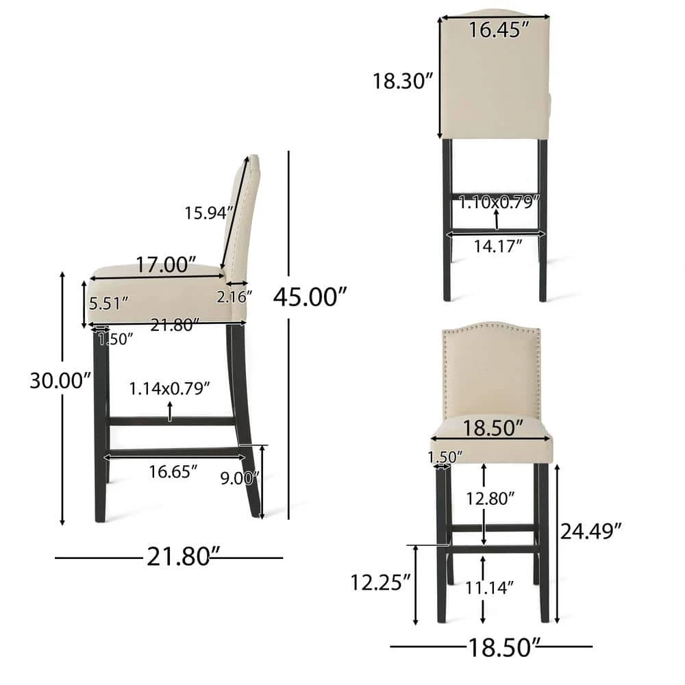 Markson 30 in. Beige Studded Bar Stool (Set of 2) by Noble House - Image 6