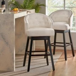 Ogden 41.5 in. Beige Swivel Cushioned Bar stool (Set of 2) by Noble House