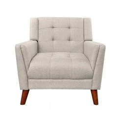 Candace Mid-Century Modern Tufted Beige Fabric Armchair by Noble House