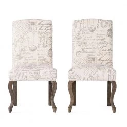 Lynwood Beige Fabric French Script Dining Chairs (Set of 2) by Noble House