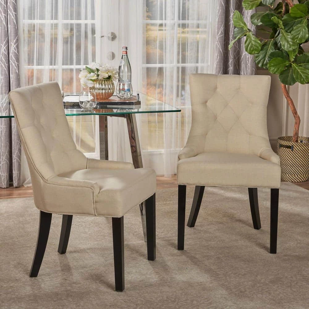 Hayden Beige Upholstered Dining Chairs (Set of 2) by Noble House - Image 7