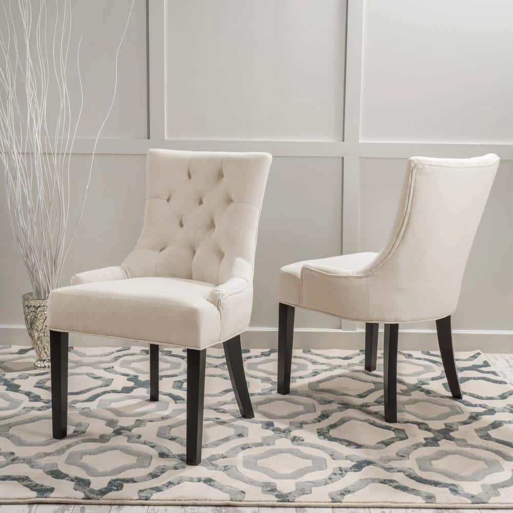 Hayden Beige Upholstered Dining Chairs (Set of 2) by Noble House - Image 3