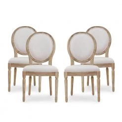 Phinnaeus Beige Fabric Upholstered Dining Chair (Set of 4) by Noble House
