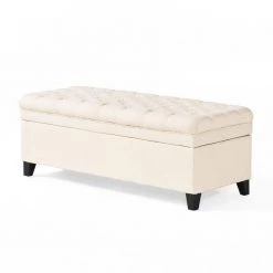 Juliana Beige Fabric Storage Ottoman by Noble House
