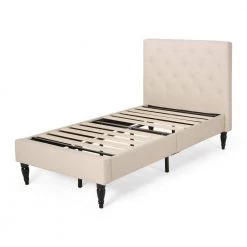 Atterbury Beige Upholstered Twin Bed Frame by Noble House