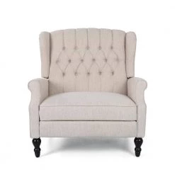 Apaloosa Beige Nailhead Trim Recliner by Noble House