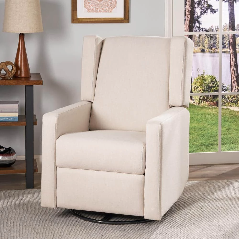 Hounker Beige Fabric Recliner by Noble House - Image 10