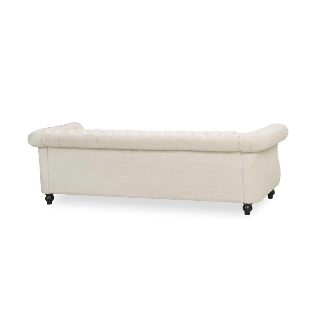 Parksley 84.75 in. Beige Solid Fabric 3-Seat Chesterfield Sofa with Removable Cushions by Noble House - Image 7