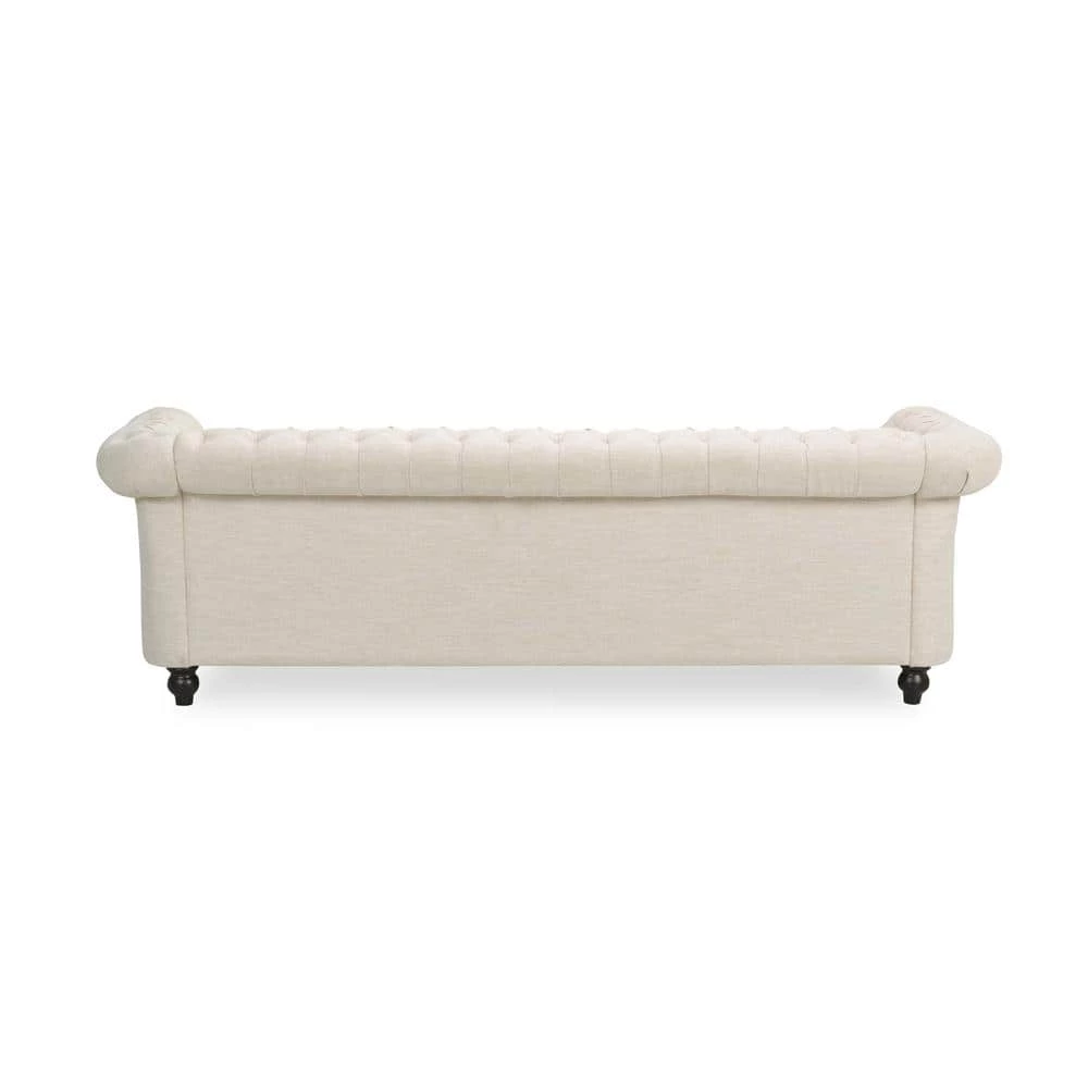 Parksley 84.75 in. Beige Solid Fabric 3-Seat Chesterfield Sofa with Removable Cushions by Noble House - Image 4