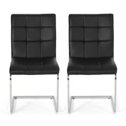 Niver Black and Chrome Waffle Stitch Dining Chair (Set of 2) by Noble House