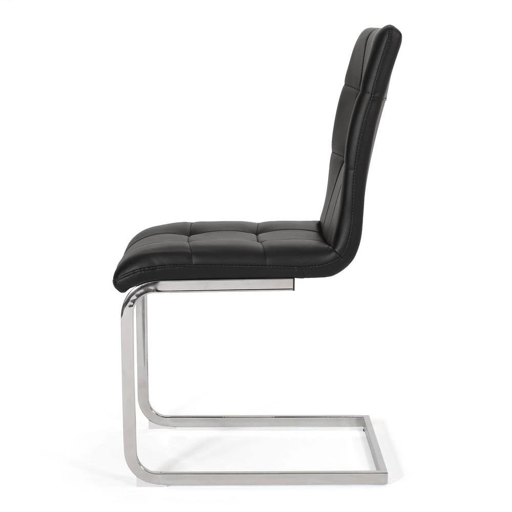 Niver Black and Chrome Waffle Stitch Dining Chair (Set of 2) by Noble House - Image 2