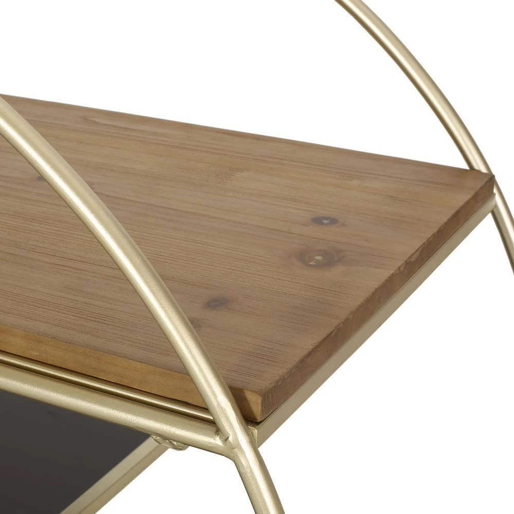 Mauhaut 36.5 in. Black, Gold, and Antique 3-Shelf Circular Bookcase with Wheels by Noble House - Image 6