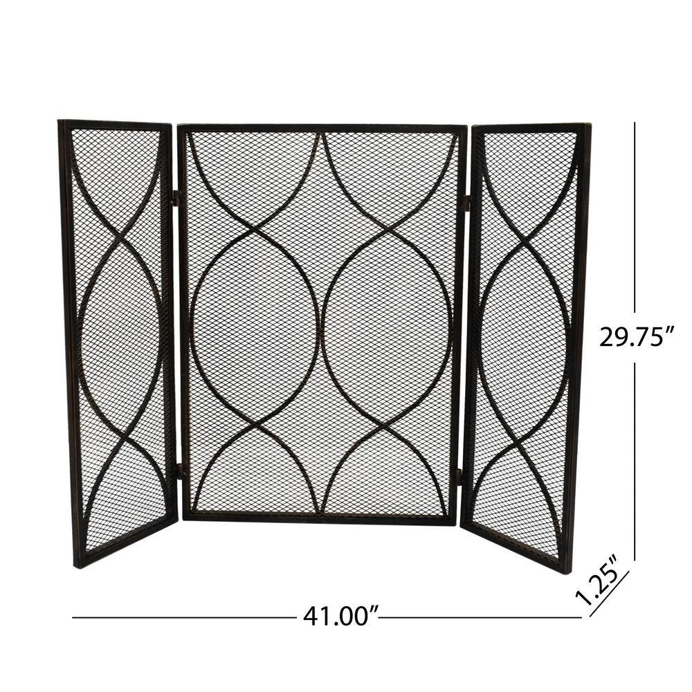Pleasants Modern Black and Gold Three Panel Iron Fire Screen by Noble House - Image 5