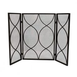 Pleasants Modern Black and Gold Three Panel Iron Fire Screen by Noble House