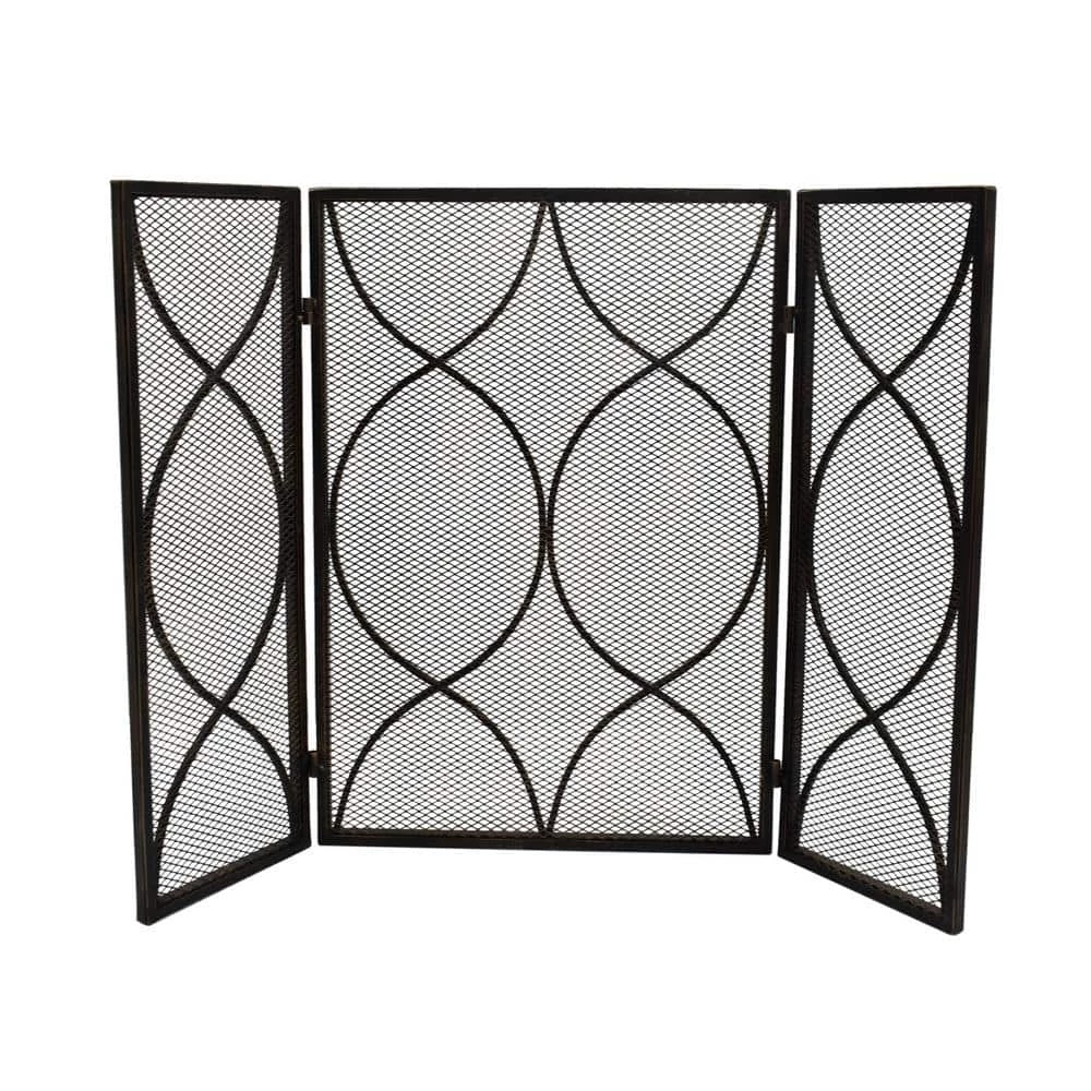 Pleasants Modern Black and Gold Three Panel Iron Fire Screen by Noble House