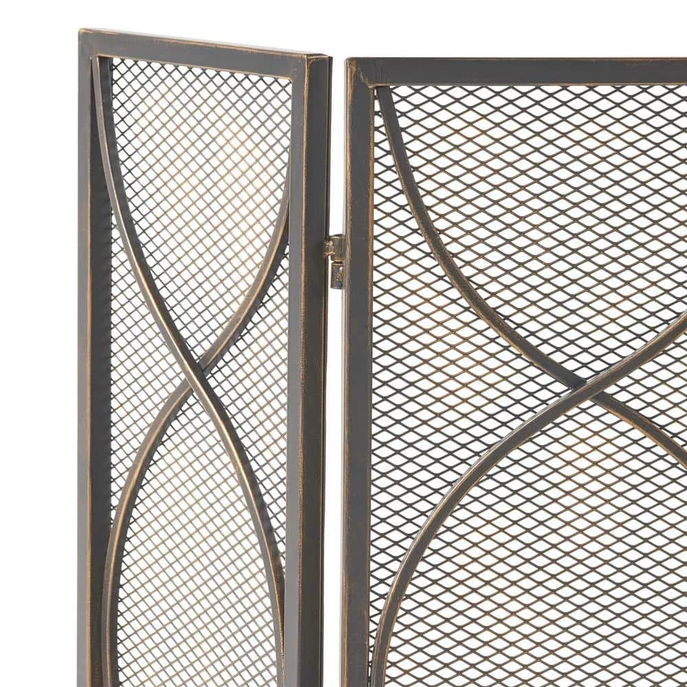 Pleasants Modern Black and Gold Three Panel Iron Fire Screen by Noble House - Image 2