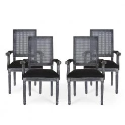 Aisenbrey Black and Gray Wood and Cane Arm Chair (Set of 4) by Noble House