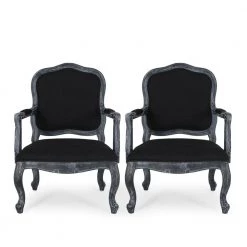 Joni Black and Gray Upholstered Dining Armchair (Set of 2) by Noble House