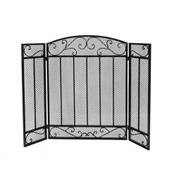 Cheswold Contemporary Black and Silver Three Panel Iron Fire Screen by Noble House