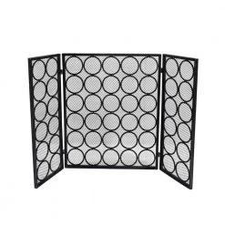 Hartly Modern Black and Silver Three Panel Iron Fire Screen by Noble House