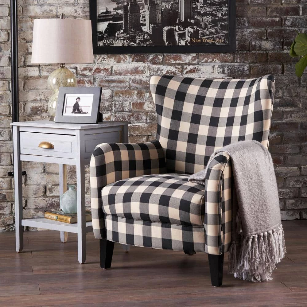 Black and White Plaid Fabric Club Chair by Noble House - Image 6