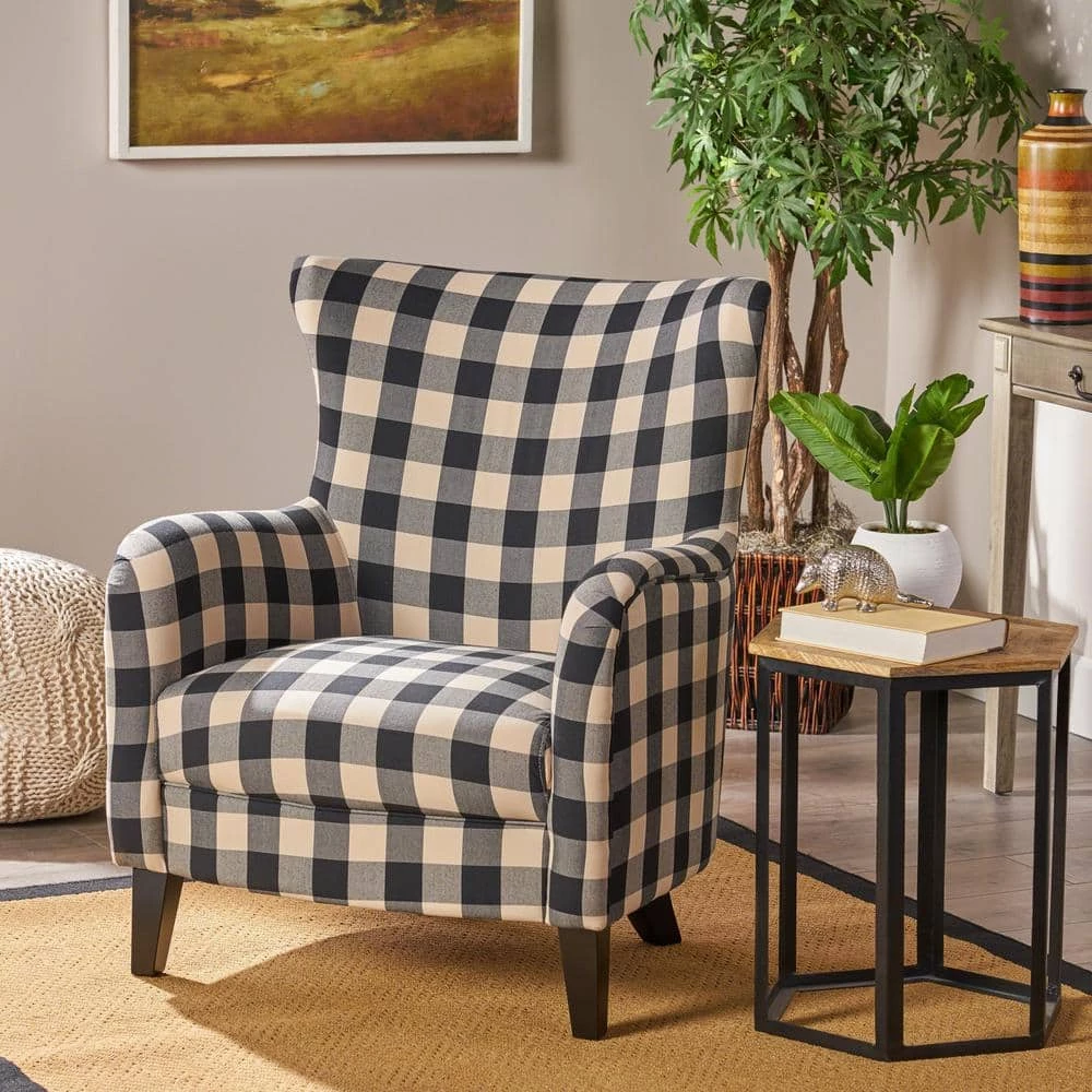 Black and White Plaid Fabric Club Chair by Noble House - Image 10