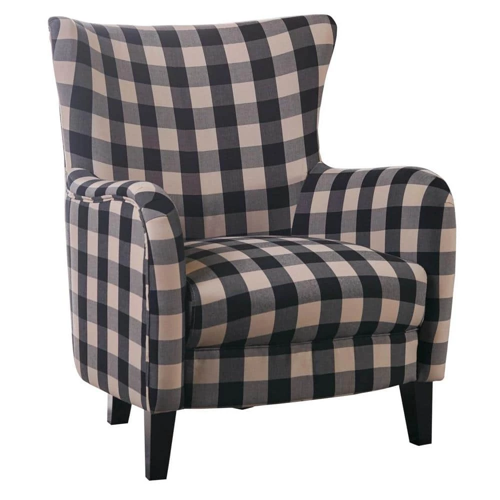 Black and White Plaid Fabric Club Chair by Noble House