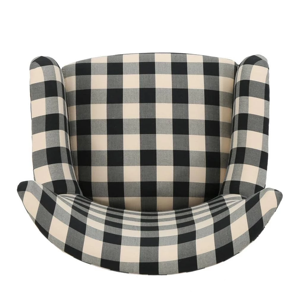Black and White Plaid Fabric Club Chair by Noble House - Image 3