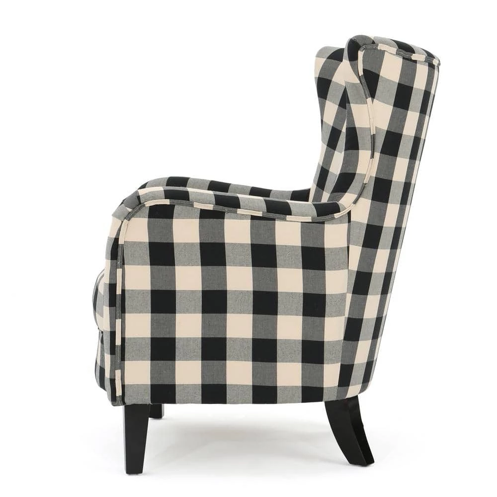 Black and White Plaid Fabric Club Chair by Noble House - Image 2